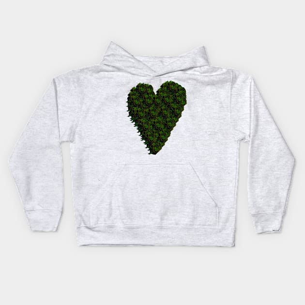 Green Rose Heart Kids Hoodie by Not Meow Designs 